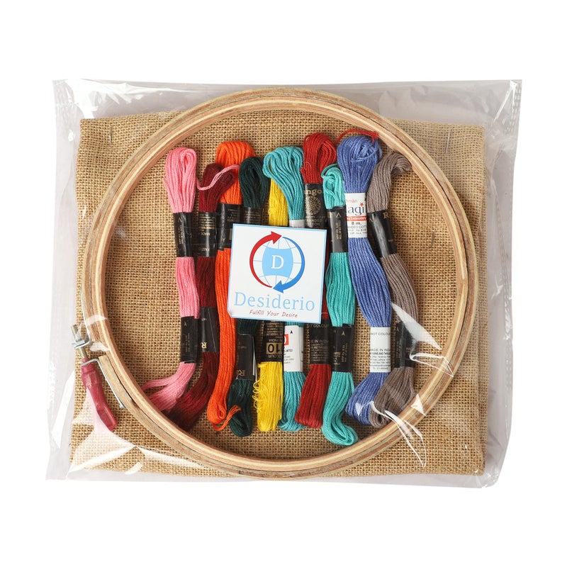Desiderio Desiderio DIY Embroidery Kit for Beginners - Contents 12" Inches X 1Mtr Jute Embroidery Fabric, 10pcs Embroidery Thread, 8" inches Embroidery Hoop and 2 Needle for Kids and Adults  - Image 5
