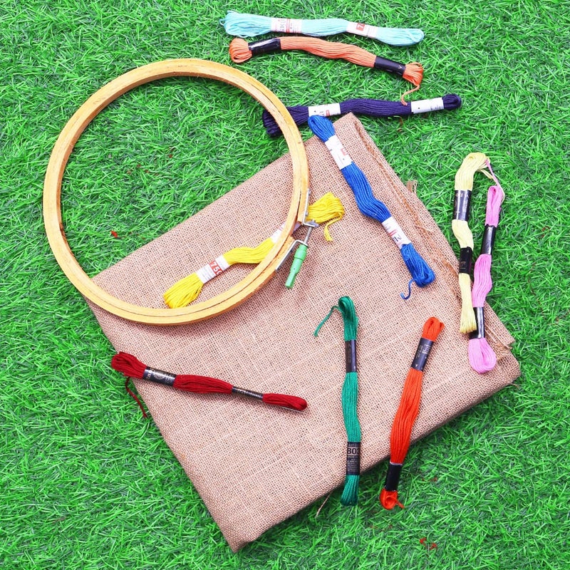 Desiderio Desiderio DIY Embroidery Kit for Beginners - Contents 12" Inches X 1Mtr Jute Embroidery Fabric, 10pcs Embroidery Thread, 8" inches Embroidery Hoop and 2 Needle for Kids and Adults  - Image 3
