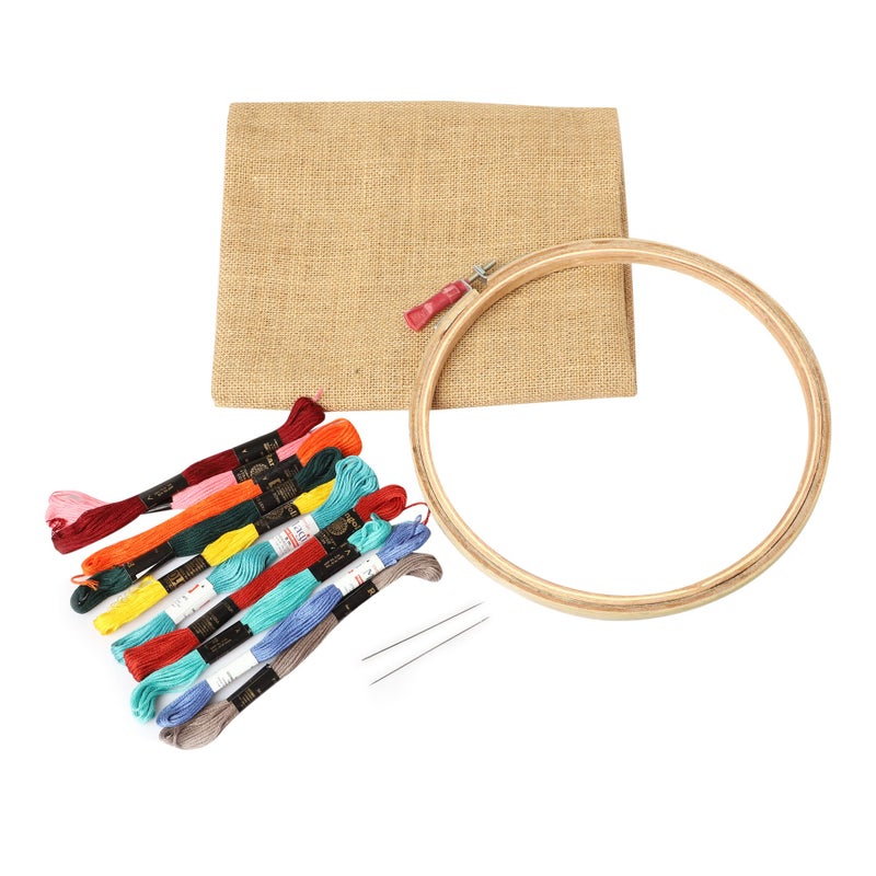 Desiderio Desiderio DIY Embroidery Kit for Beginners - Contents 12" Inches X 1Mtr Jute Embroidery Fabric, 10pcs Embroidery Thread, 8" inches Embroidery Hoop and 2 Needle for Kids and Adults  - Image 2