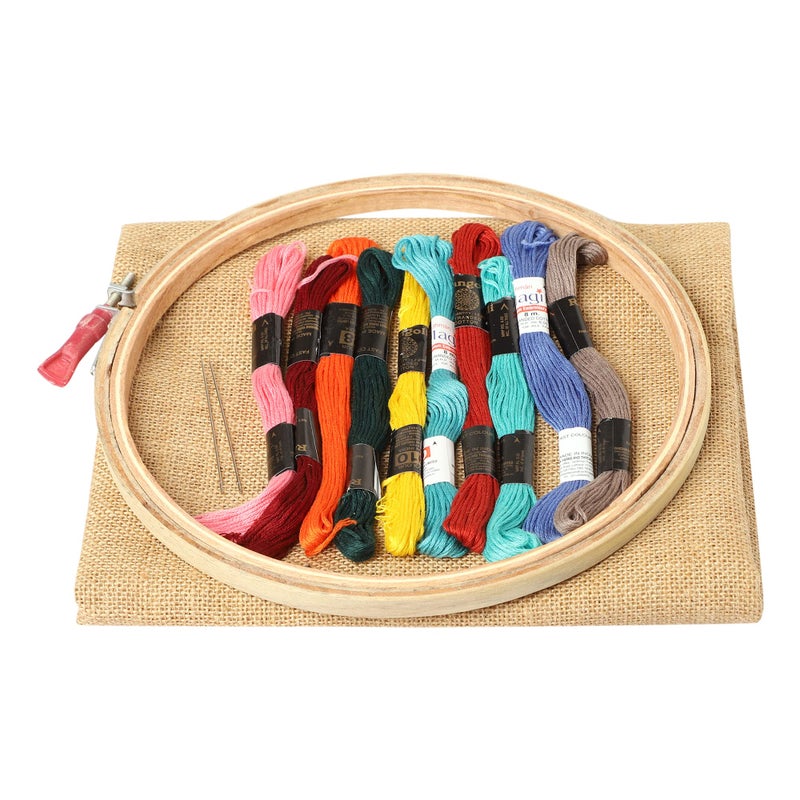Desiderio Desiderio DIY Embroidery Kit for Beginners - Contents 12" Inches X 1Mtr Jute Embroidery Fabric, 10pcs Embroidery Thread, 8" inches Embroidery Hoop and 2 Needle for Kids and Adults  - Image 1