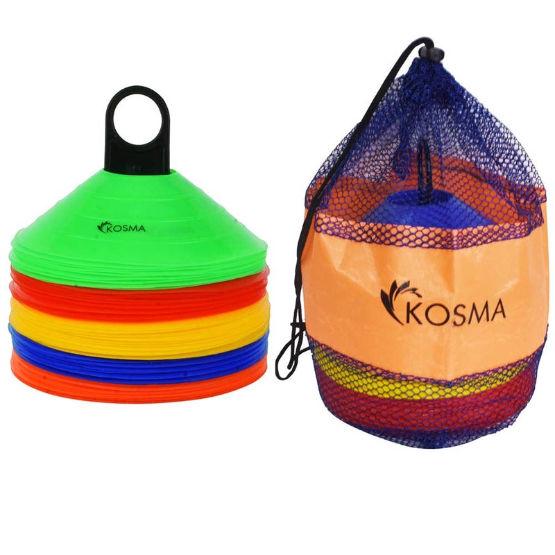 Kosma Kosma set of 50 Pc Multi Sports Training Space Marker Cone Set with Carry Stand | Agility Training Cones - (10pc Each - Red, Green, Blue, Orange, Yellow) - Image 1