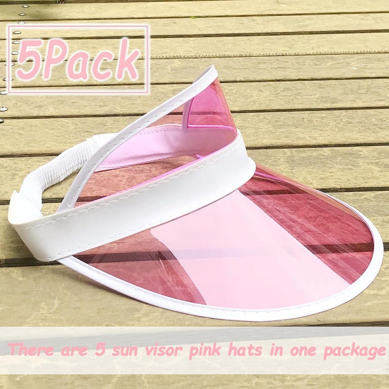 Beevarn Store 5 Pack Sun Visor Hats Women Clear Colorful Party Outdoor Sports Beach Golf Cap - Image 2