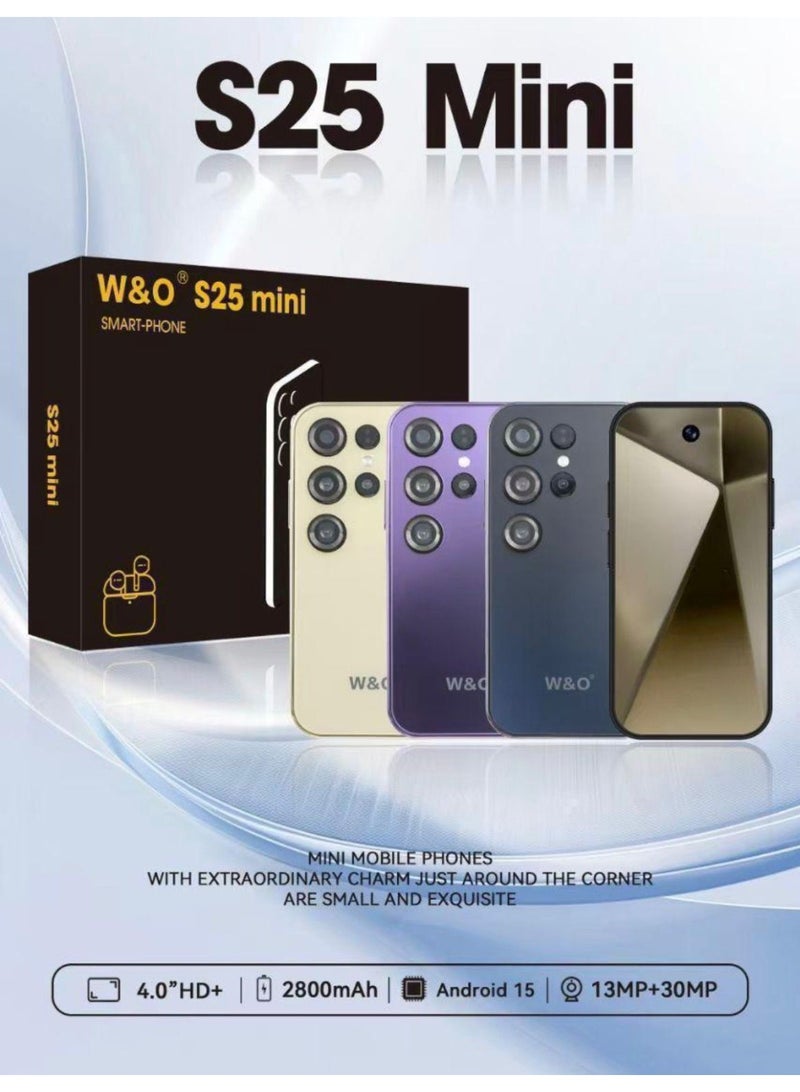 W&O S25 Mini Mobile Phone Android Quad Core Mobile Mini Smartphone Ultra Small Pocket Student Children Men and Women -GOLD