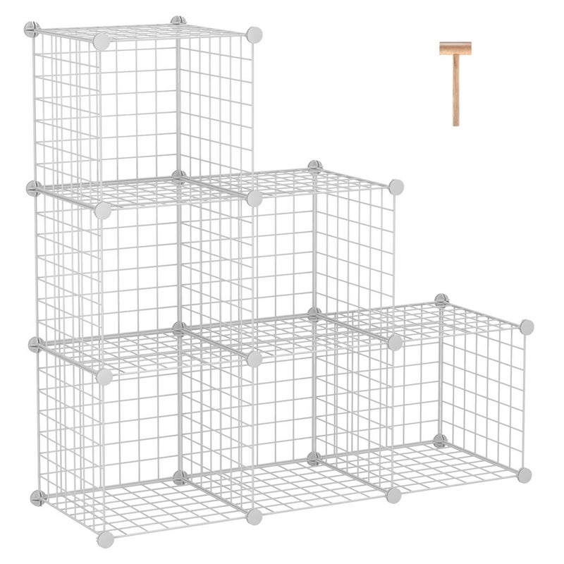 C&AHOME CAHOME Wire Cube Storage 6 Cube Organizer Metal C Grids Modular Shelves Units Storage Bins Shelving Closet Organizer Ideal for Home Office Living Room 366L x 124W x 366H White