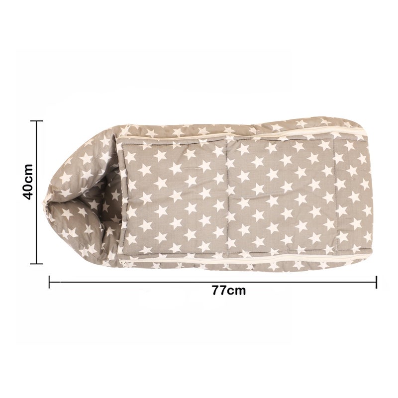 Nonibud Baby Cotton Sleeping Bed Cum Carrying Nest Bag with Storage Bag # Large Size 77 Cms X 40 Cms # 0-9 Months- SkyBlue Star Print (Grey Star) - Image 2