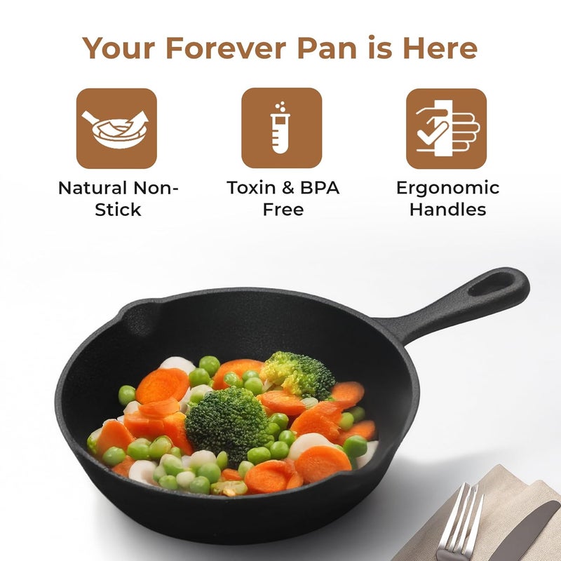 Home Essentials 20cm Cast Iron Frying Pan/Skillet with Long Handle & Silicone Grip | Pre-Seasoned, Induction Friendly | Non-Stick Pan | 100% Pure Cast Iron, Toxin-Free & Chemical-Free | Black - Image 4