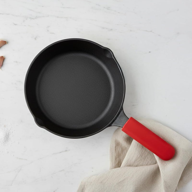 Home Essentials 20cm Cast Iron Frying Pan/Skillet with Long Handle & Silicone Grip | Pre-Seasoned, Induction Friendly | Non-Stick Pan | 100% Pure Cast Iron, Toxin-Free & Chemical-Free | Black - Image 1