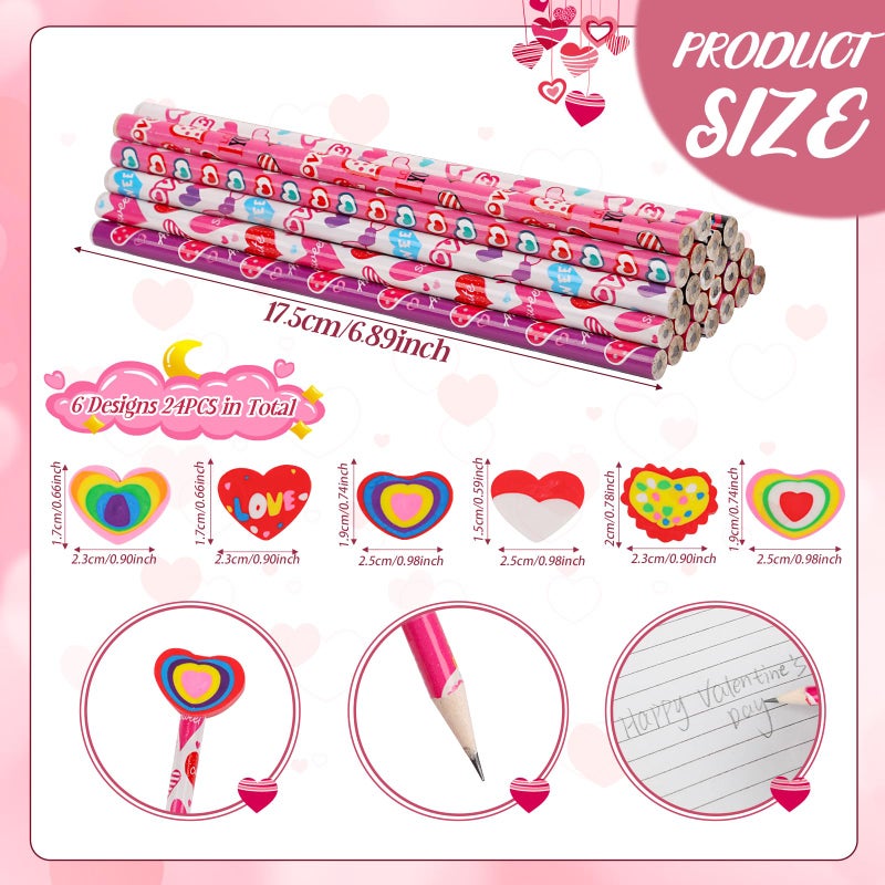 FOIMAS 24pcs Valentine Pencils with Giant Erasers Topper Decorated with Love Hearts Assortment Valentine Stationery Pencil Bulk for Valentine's Day Goodie Bag Filler School Teacher - Image 2