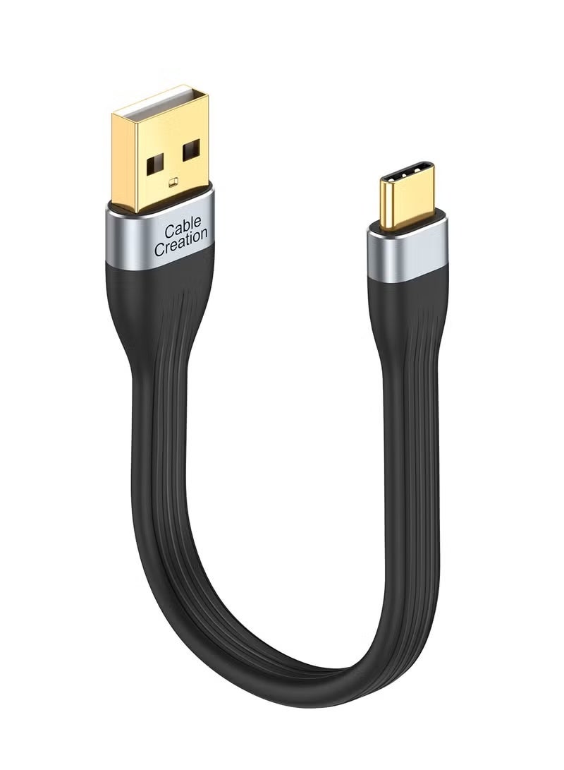 كابل كرييشن كابل قصير من USB إلى USB C بطول 6 بوصات، سلك شحن سريع من USBA إلى USBC 2.0، كابل USB C قصير للبطارية المحمولة، متوافق مع MacBook Pro وiPad Pro وChromebook Pixel وGalaxy S22، أسود - Image 1
