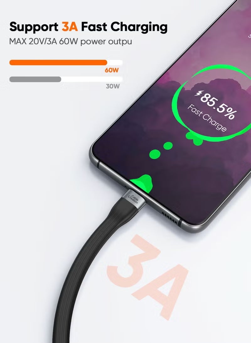 كابل كرييشن كابل قصير من USB إلى USB C بطول 6 بوصات، سلك شحن سريع من USBA إلى USBC 2.0، كابل USB C قصير للبطارية المحمولة، متوافق مع MacBook Pro وiPad Pro وChromebook Pixel وGalaxy S22، أسود - Image 5