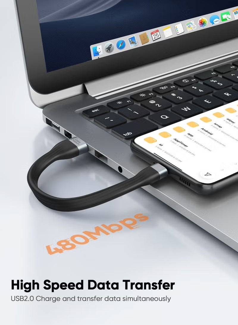 كابل كرييشن كابل قصير من USB إلى USB C بطول 6 بوصات، سلك شحن سريع من USBA إلى USBC 2.0، كابل USB C قصير للبطارية المحمولة، متوافق مع MacBook Pro وiPad Pro وChromebook Pixel وGalaxy S22، أسود - Image 3