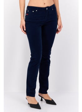 Robe Di Kappa Women Slim Fit Solid Corduroy Pants, Navy Blue  - Image 1