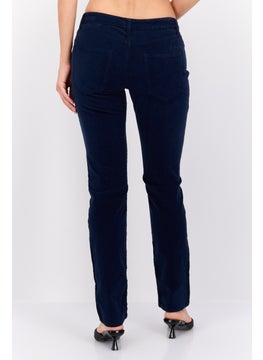 Robe Di Kappa Women Slim Fit Solid Corduroy Pants, Navy Blue  - Image 3