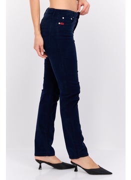 Robe Di Kappa Women Slim Fit Solid Corduroy Pants, Navy Blue  - Image 2