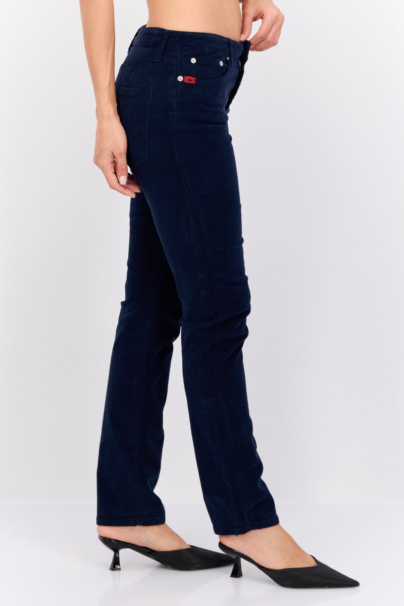 Robe Di Kappa Women Slim Fit Solid Corduroy Pants, Navy Blue - Image 2