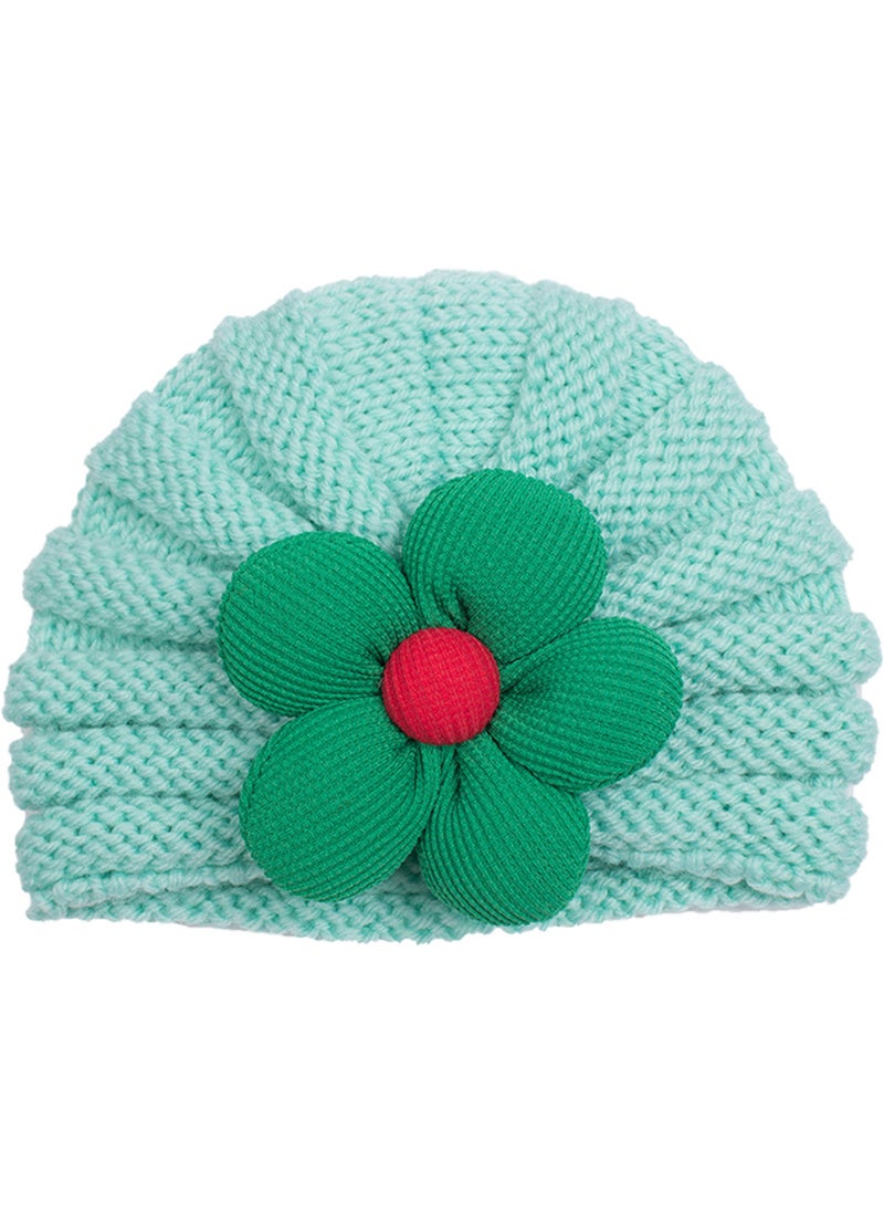 Generic 2023 European and American autumn and winter New Baby wool hat children warm comfortable flower pullover hat baby hat Mint Green 
