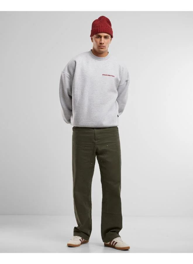 Prohibited Grey Melange Basic Crew Neck Logo T-shirt  | Best Price UAE