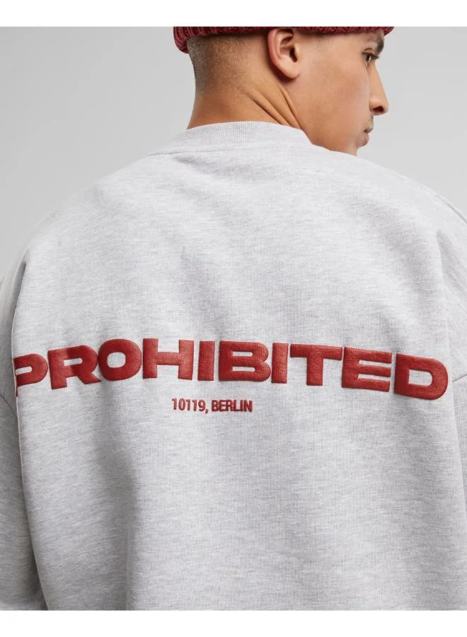 Prohibited Grey Melange Basic Crew Neck Logo T-shirt  | Best Price UAE
