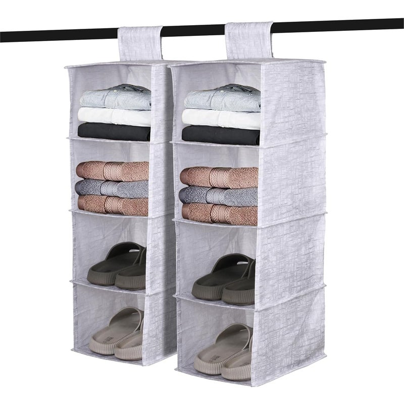 Kuber Industries Kuber Industries Shoe Rack | 4 Shelf Foldable Storage Rack | Clothes Hanging Organizer | Closet Organizer with Velcro | Shoe Rack Jute Printed | Pack of 2 | Gray  - Image 1