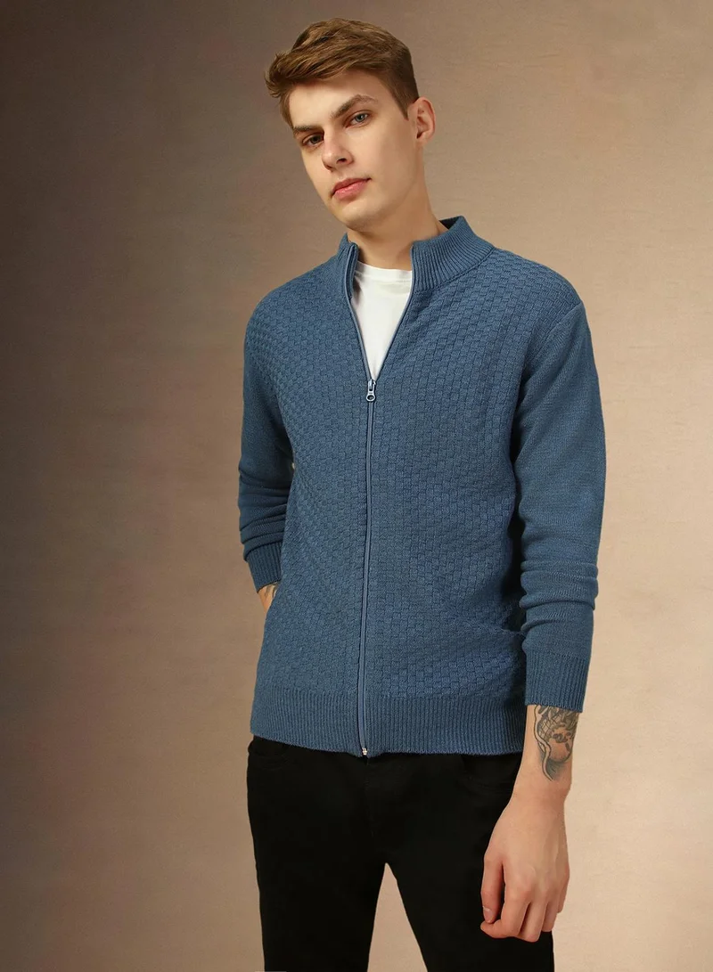 Dennis Lingo Men's Mid Blue 100% Acrylic Solid Regular Fit Sweater
