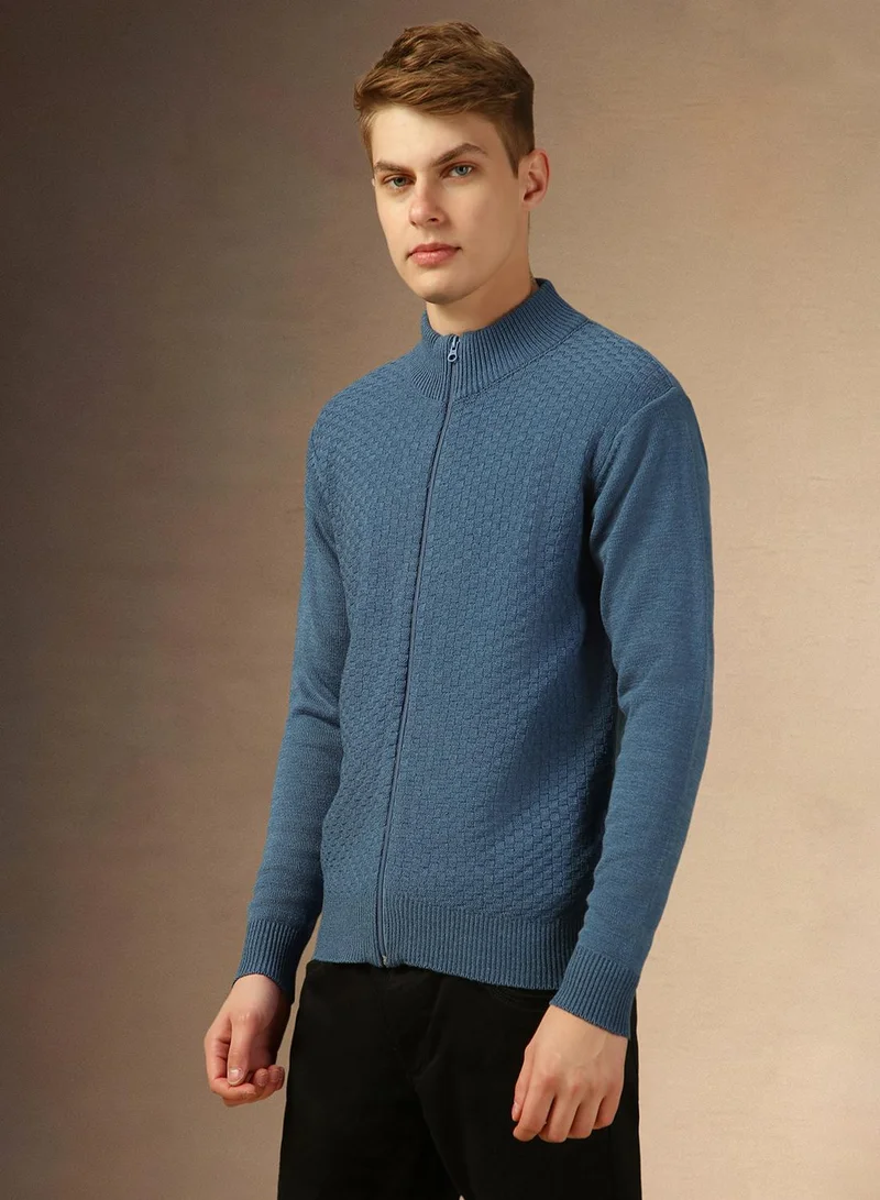 Dennis Lingo Men's Mid Blue 100% Acrylic Solid Regular Fit Sweater