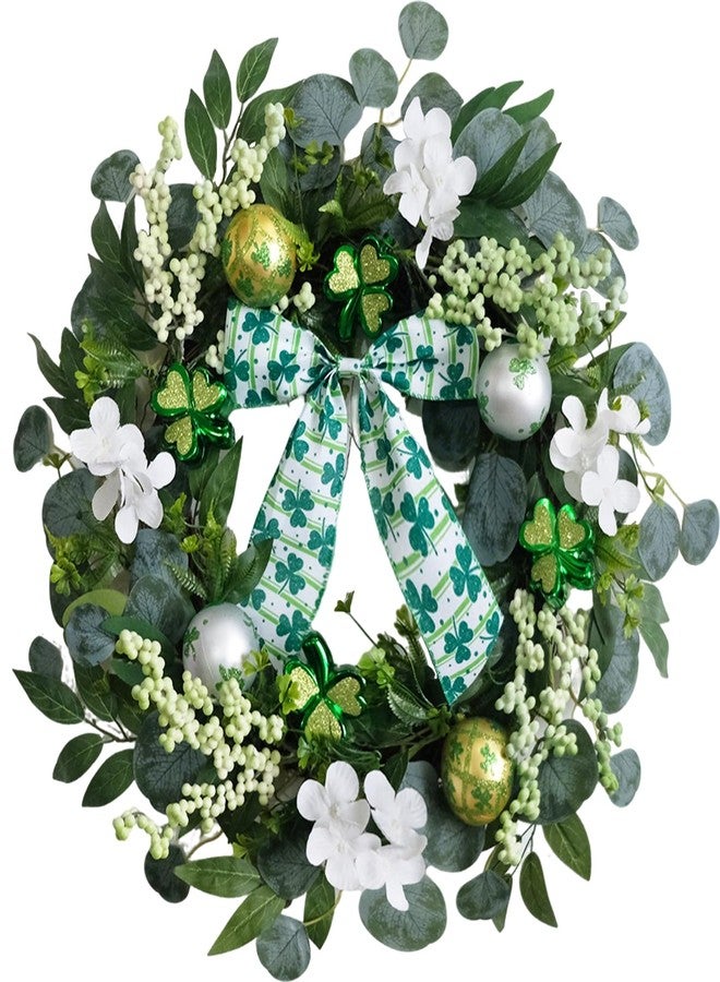 TEMPUS 22 Inch Spring Floral Wreath with Gold Balls and Lucky Clover – Artificial Greenery Wreath for Front Door, Wall, Window, Farmhouse Home Decor, Handcrafted All-Season Wreath - Image 1