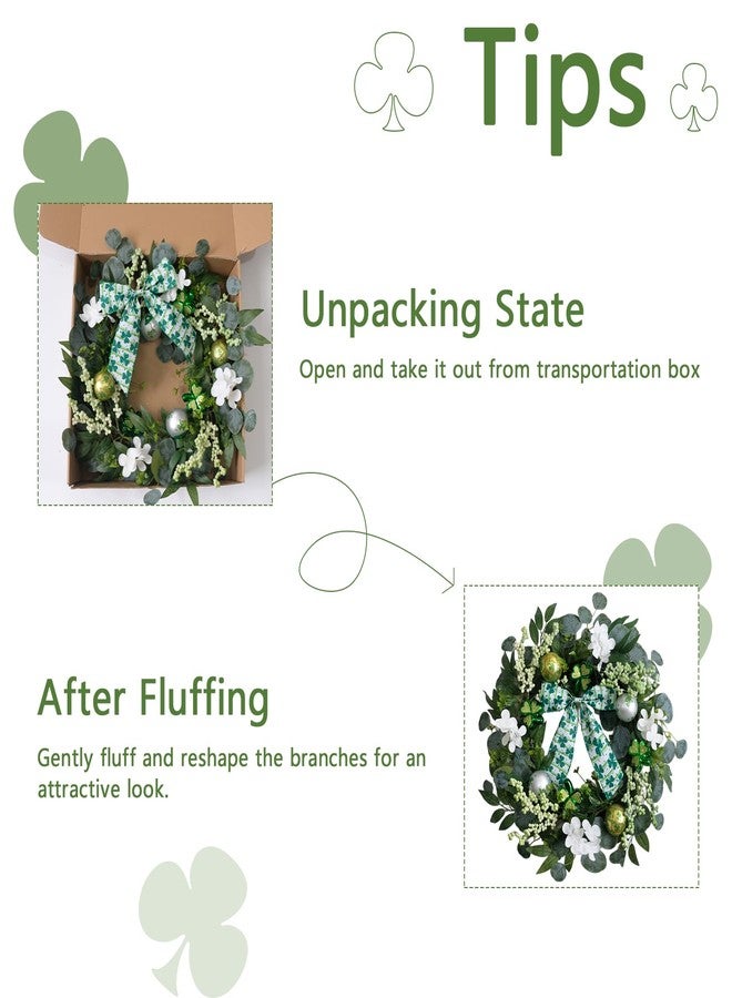TEMPUS 22 Inch Spring Floral Wreath with Gold Balls and Lucky Clover – Artificial Greenery Wreath for Front Door, Wall, Window, Farmhouse Home Decor, Handcrafted All-Season Wreath - Image 4