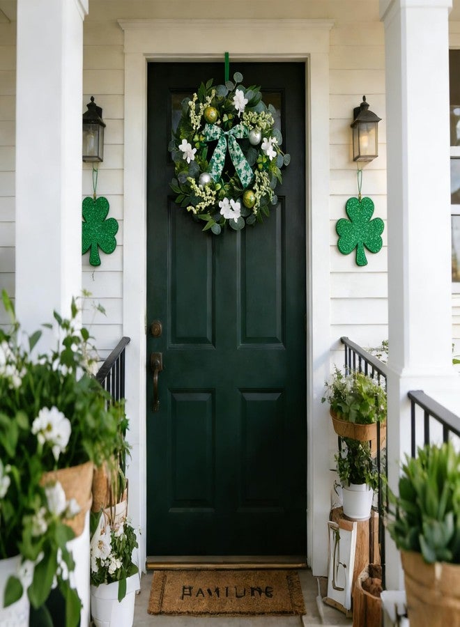 TEMPUS 22 Inch Spring Floral Wreath with Gold Balls and Lucky Clover – Artificial Greenery Wreath for Front Door, Wall, Window, Farmhouse Home Decor, Handcrafted All-Season Wreath - Image 5