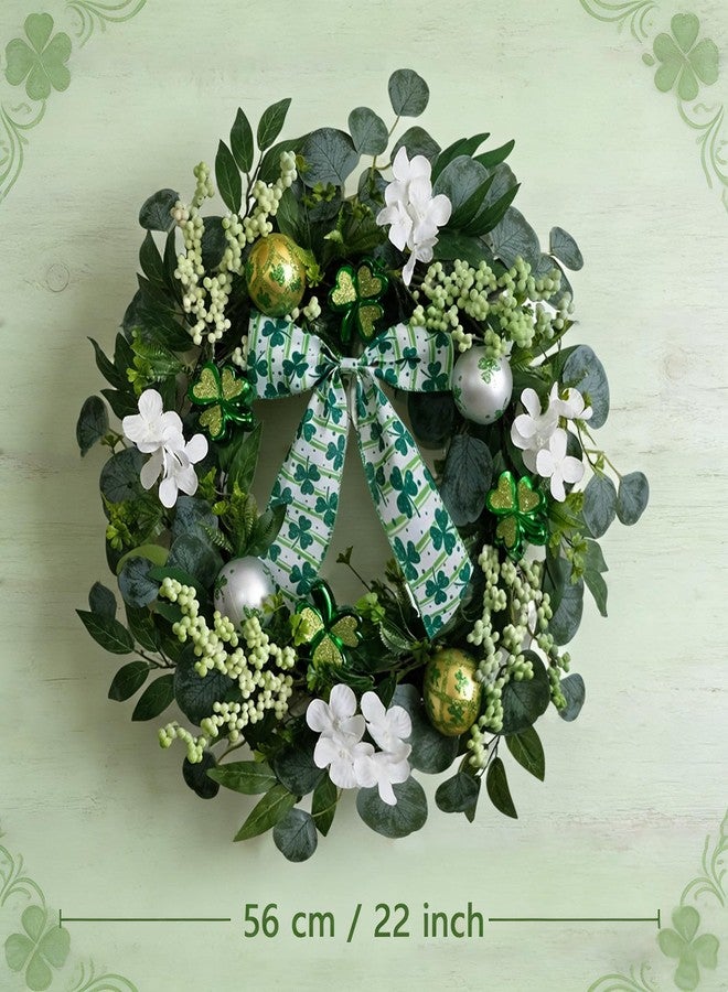 TEMPUS 22 Inch Spring Floral Wreath with Gold Balls and Lucky Clover – Artificial Greenery Wreath for Front Door, Wall, Window, Farmhouse Home Decor, Handcrafted All-Season Wreath - Image 2