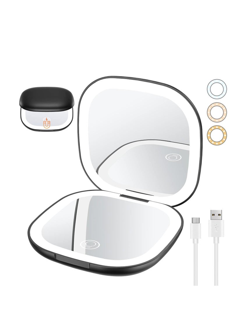 Y&D - Compact Mirror, Rechargeable Makeup Mirror,Lighted Travel Mirror with 1X/10X Magnifying Double Sided Dimmable, Portable Pocket for Handbag and - Image 1