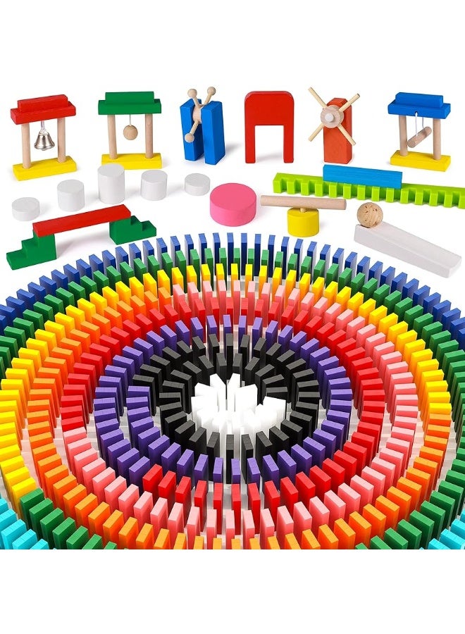 Lewo 1000 PCS Dominoes Set for Kids Wooden Building Blocks Bulk Dominoes Racing Tile Games with Extra 11 Add-on Blocks and Storage Bag - Image 1