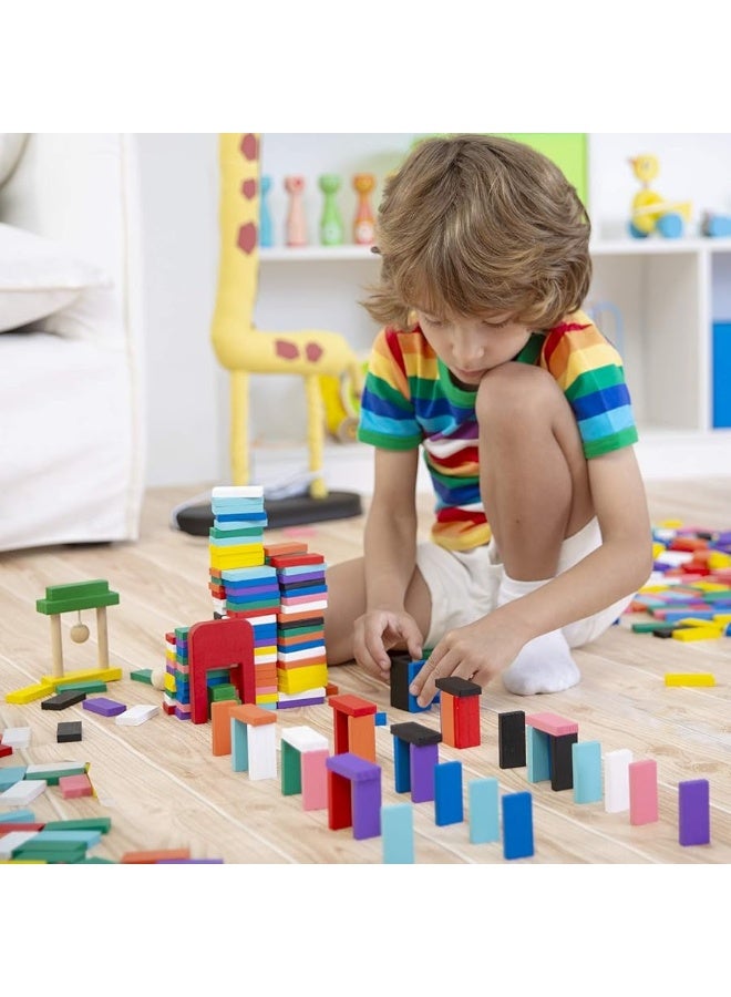 Lewo 1000 PCS Dominoes Set for Kids Wooden Building Blocks Bulk Dominoes Racing Tile Games with Extra 11 Add-on Blocks and Storage Bag - Image 5
