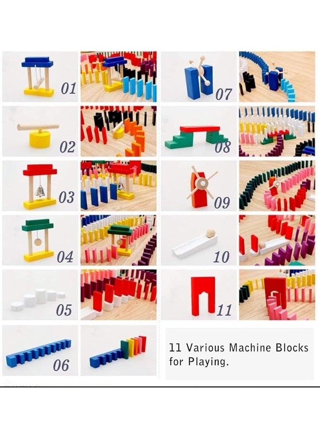 Lewo 1000 PCS Dominoes Set for Kids Wooden Building Blocks Bulk Dominoes Racing Tile Games with Extra 11 Add-on Blocks and Storage Bag - Image 4