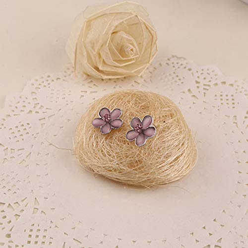 Peora Women 925 Silver Plated Pink Flower Stud Earrings - Image 2