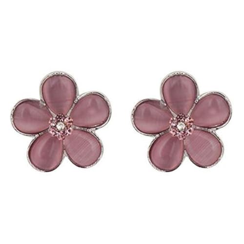 Peora Women 925 Silver Plated Pink Flower Stud Earrings - Image 1