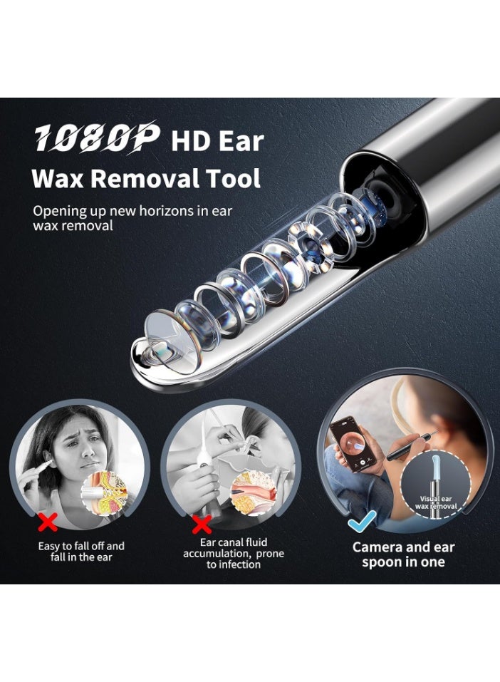 9-piece earwax removal kit, ear cleaner with camera and light, earwax removal tool with 1080P camera, ear cleaning kit with 6 spoons (black) - Image 3
