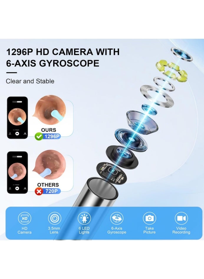 9-piece earwax removal kit, ear cleaner with camera and light, earwax removal tool with 1080P camera, ear cleaning kit with 6 spoons (black) - Image 2