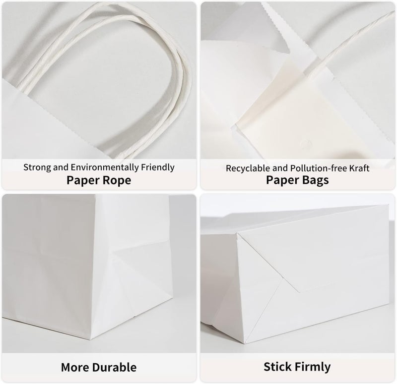 RACETOP White Paper Bags with Handles Bulk 8"x4.5"x10.8" 100Pcs Gift Bags Medium Size, White Gift Bags with Handles, Gift Bag Bulk for Retail, Party, Shopping, Merchandise - Image 3
