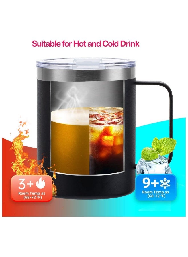 Coffee Mug, 12 Oz Stainless Steel Insulated Coffee Mug with Handle, Double Wall Vacuum Travel Mug, Tumbler Cup with Sliding Lid, for Hot and Cold Drinks Tea (Black)  - Image 4