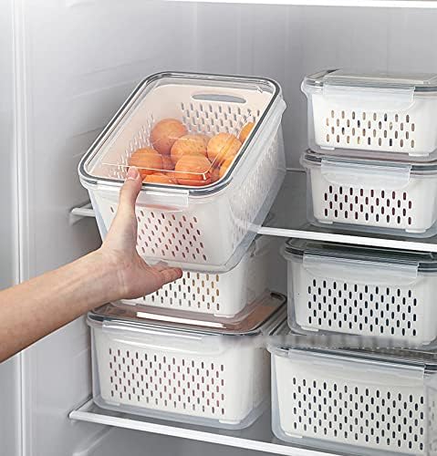 FWQPRA Refrigerator Storage Box | Fridge Fresh Kitchen Organizer | Vegetable Fruit Boxes | Drain Basket Kitchen Storage Containers With Lid Polypropylene & Silicone | Pack Of 4, White, 23 x 23 x 14 Cm - Image 5
