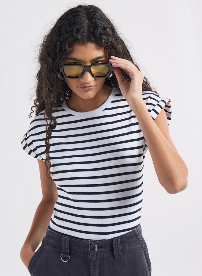 سبلاش فيڤ بودي سوت بياقة ضيقة مخطّط وأكمام ممتدة - Image 1