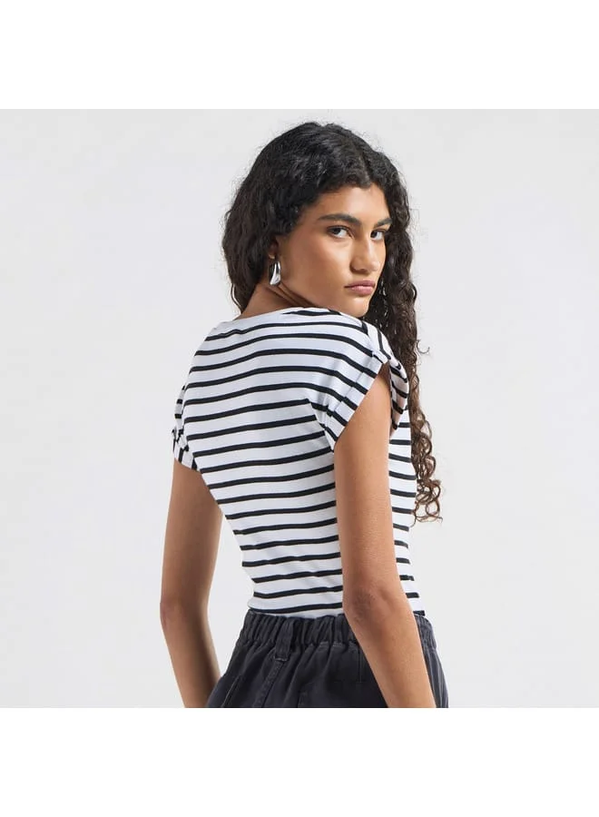 Splash FAV Striped Crew Neck Bodysuit with Extended Sleeves