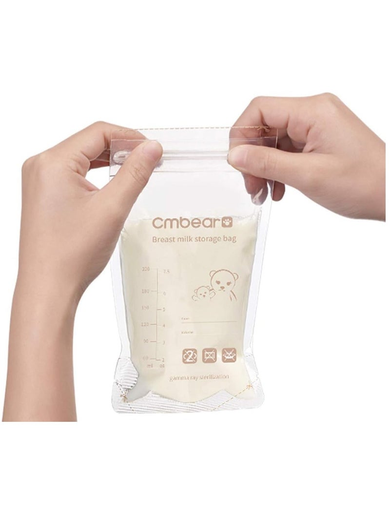 Breast Milk Storage Bag, 30 Pcs Easy Pour Breast Milk Storage Bag, Milk Pouch 220ml Breastfeeding Essentials Fresh-Keeping Bag with Scale Double Zipper Sealing Space Saving for Fridge or Freezer Use - Image 3