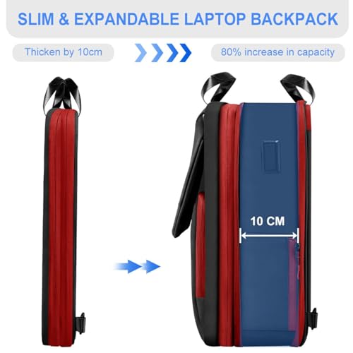 ZINZ Slim Expandable Laptop Backpack 156 16 17 inch Travel Business Backpack WaterResistant Daypack for Men and WomenBlack red - Image 3