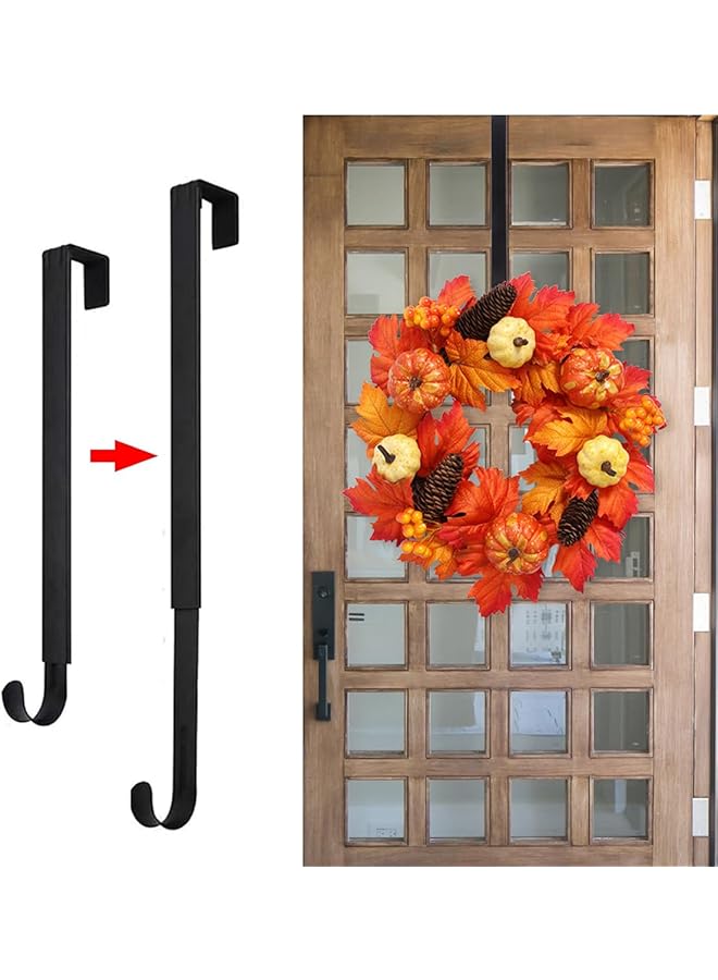 promass Adjustable Wreath Hanger,Wreath Hanger for Front Door,Sturdy Metal Wreath Door Hooks,Larger Wreath Door Hanger from 38-63.5 CM,Black Wreath Holder Christmas Fall Thanksgiving Wreath Decor Hook - Image 1