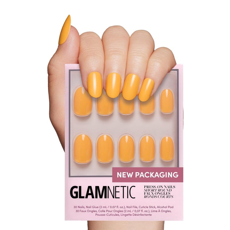 Glamnetic Press On Nails Sunset Orange Opaque Trendy Orange Short Round Fake Nails Salon Quality 12 Sizes 30 Nail Kit - Image 3