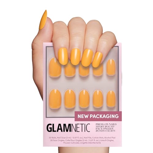 Glamnetic Press On Nails Sunset Orange Opaque Trendy Orange Short Round Fake Nails Salon Quality 12 Sizes 30 Nail Kit - Image 1