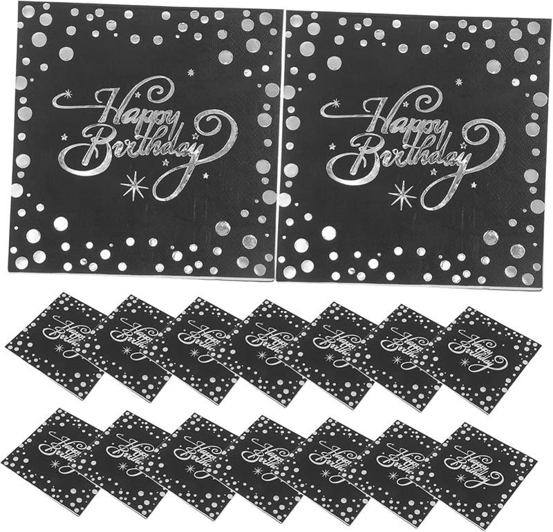 Silver Foil Birthday Napkins 40Pcs Disposable Cocktail Party Tableware Decor - Image 1