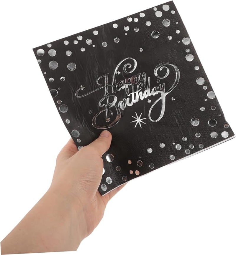 Silver Foil Birthday Napkins 40Pcs Disposable Cocktail Party Tableware Decor - Image 5