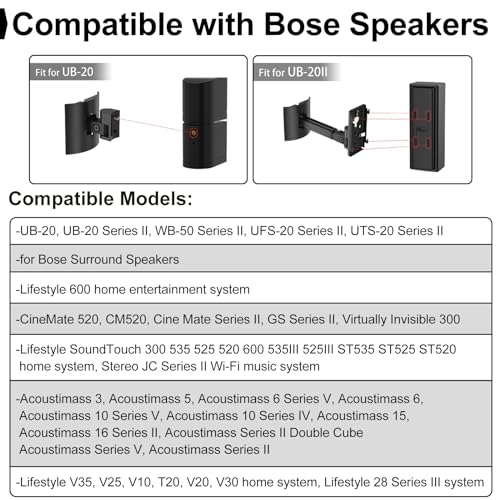 Dinghosen Speaker Wall Mount and Ceiling Mount for Bose UB-20, UB-20 & WB-50 Series II Surround Sound Speaker Mounting Bracket Compatible with Bose CineMate Lifestyle Tilt & Swivel Adjustable up to 180°,Black - Image 3